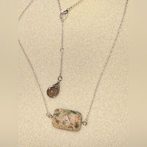 Unakite Jasper necklace with a herringbone Agate charm